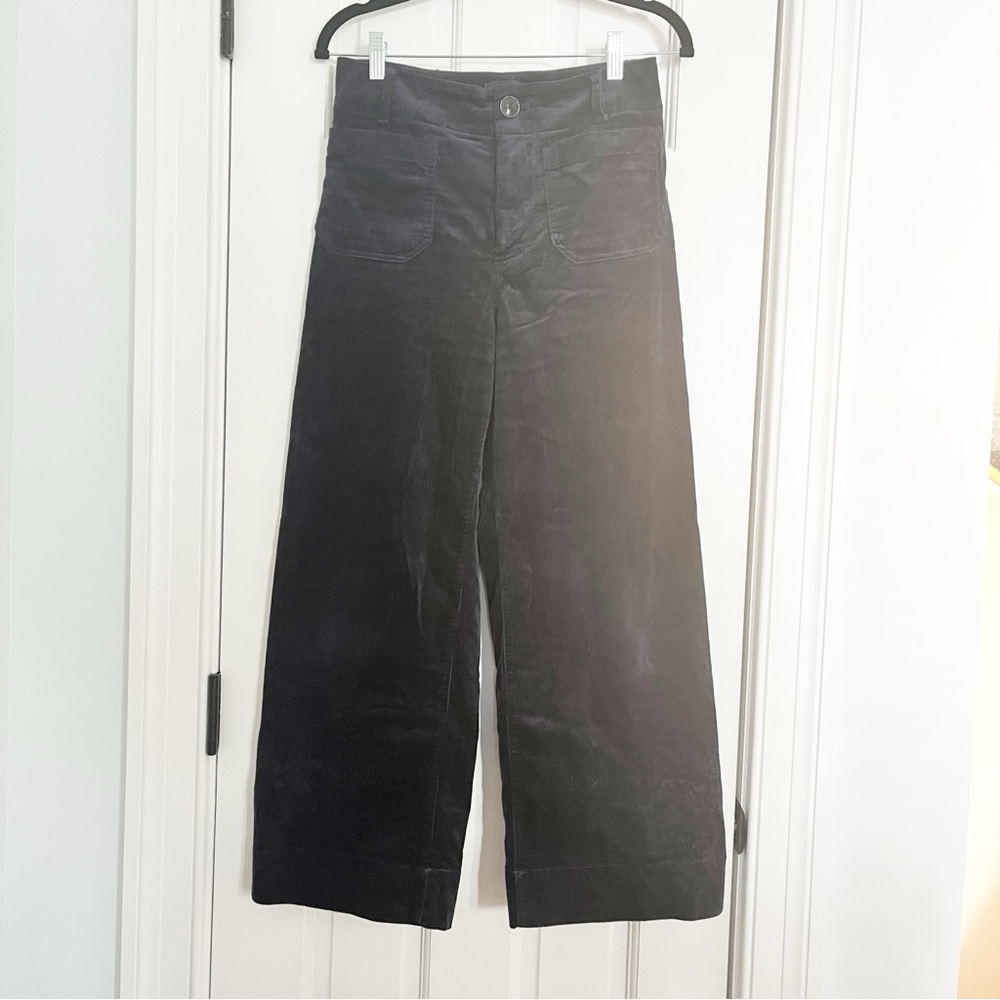 The Colette Corduroy Crop Wide-Leg Pants by Maeve in Navy Size